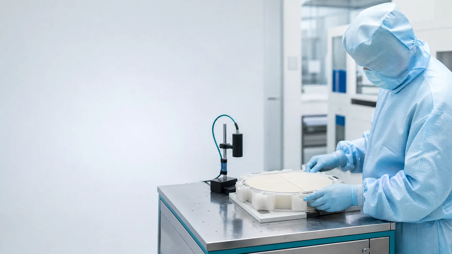 Clean high-technology manufacturing work area used for controlled verification activity.