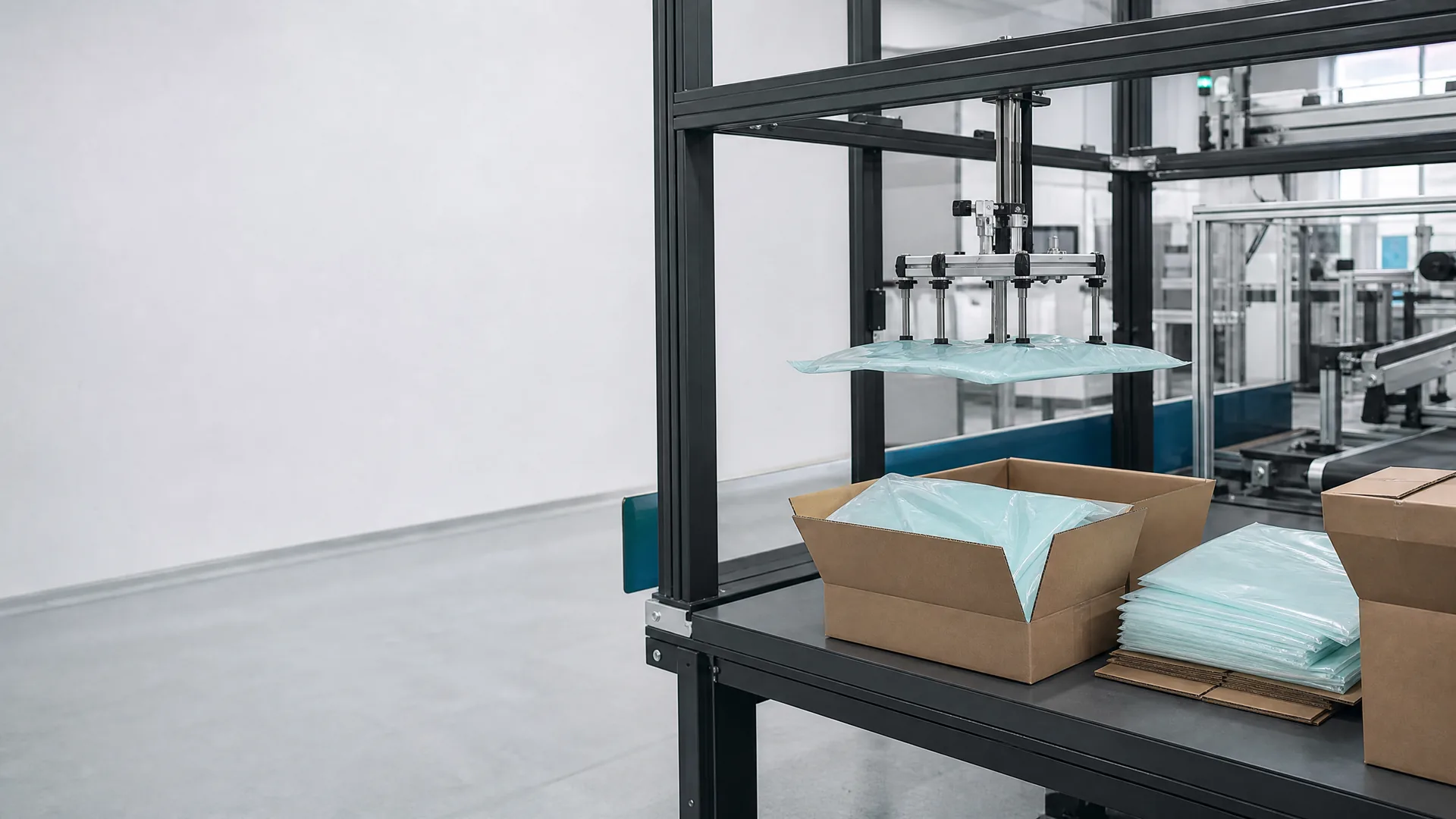 Localized packaging and material-handling work zone in an industrial process.